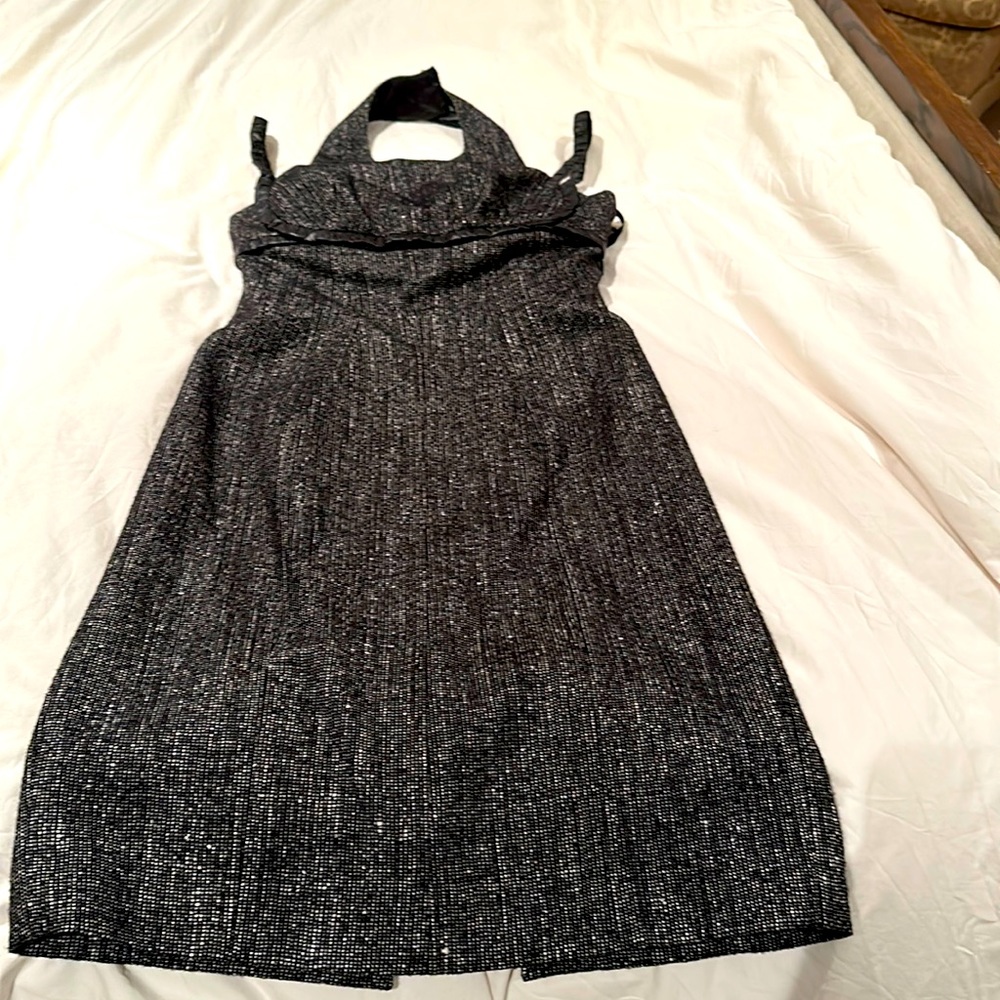 Versace black and white cocktail wool halter dress. Size 42.